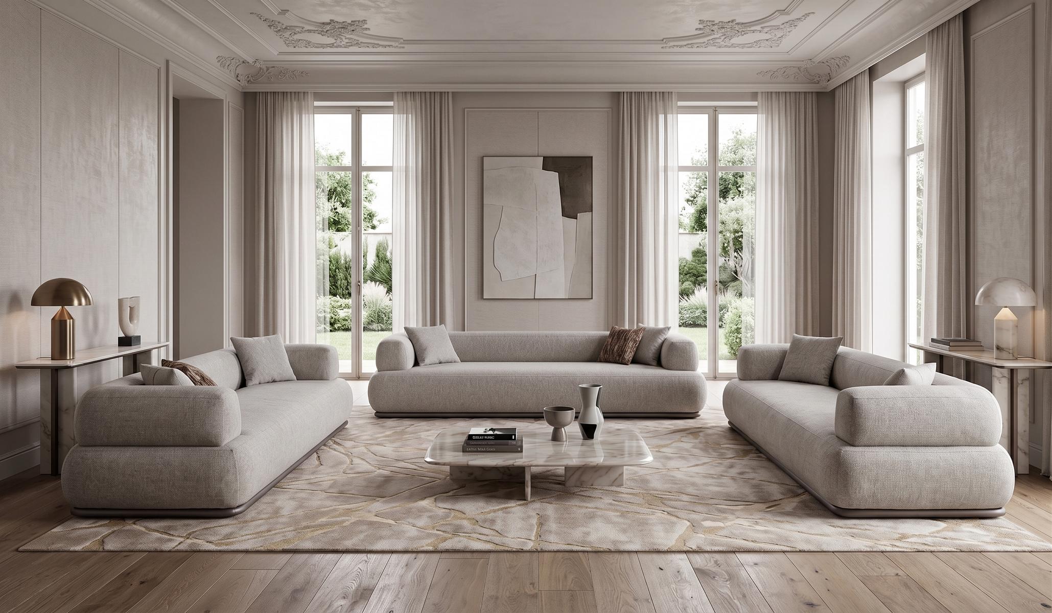 Elegantes Beiges Lounge Sofa Set 4er 3er Modern Minimal