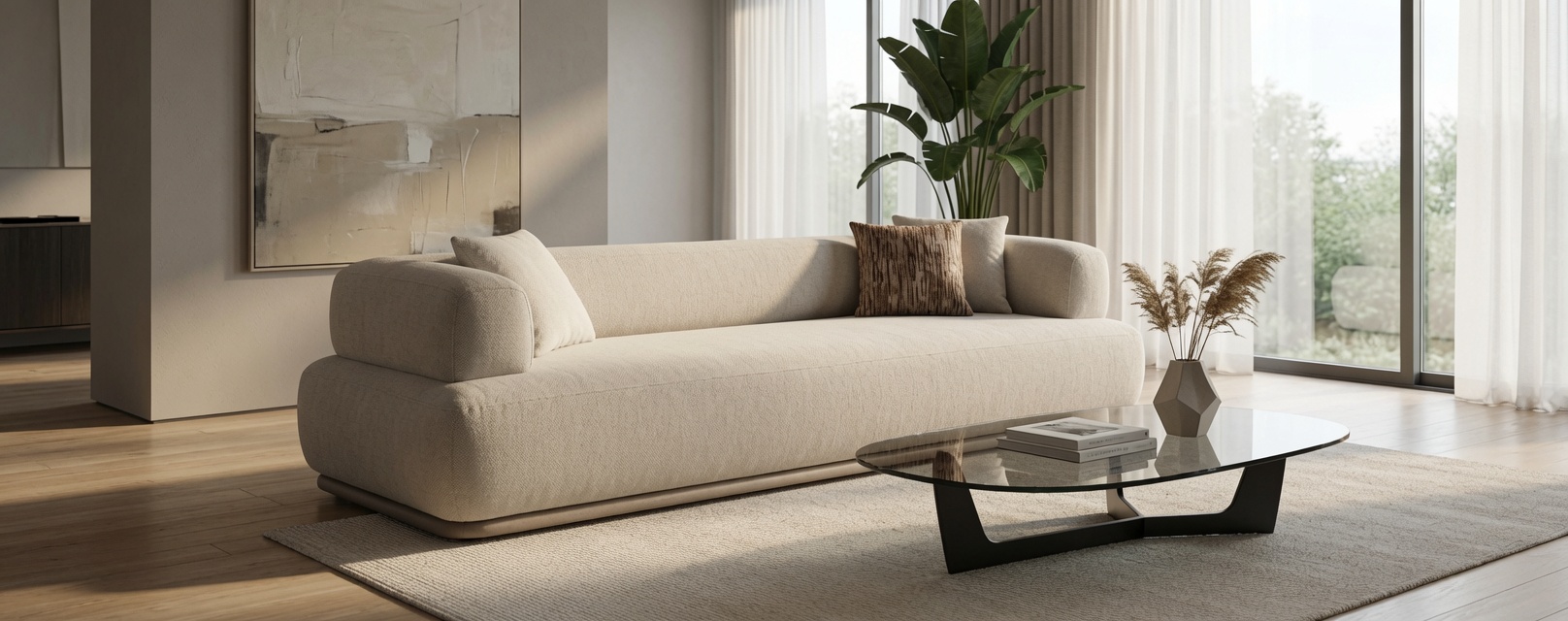 Elegantes 4 Sitzer Sofa mit Grossen Armlehnen Beige