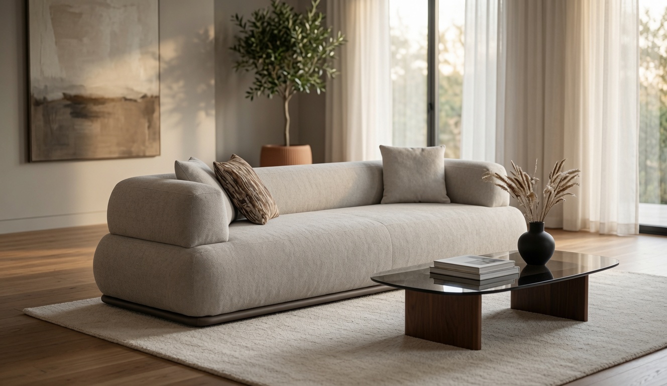 Komfortables 3 Sitzer Lounge Sofa Beige mit Weichen Kissen und Armlehnen