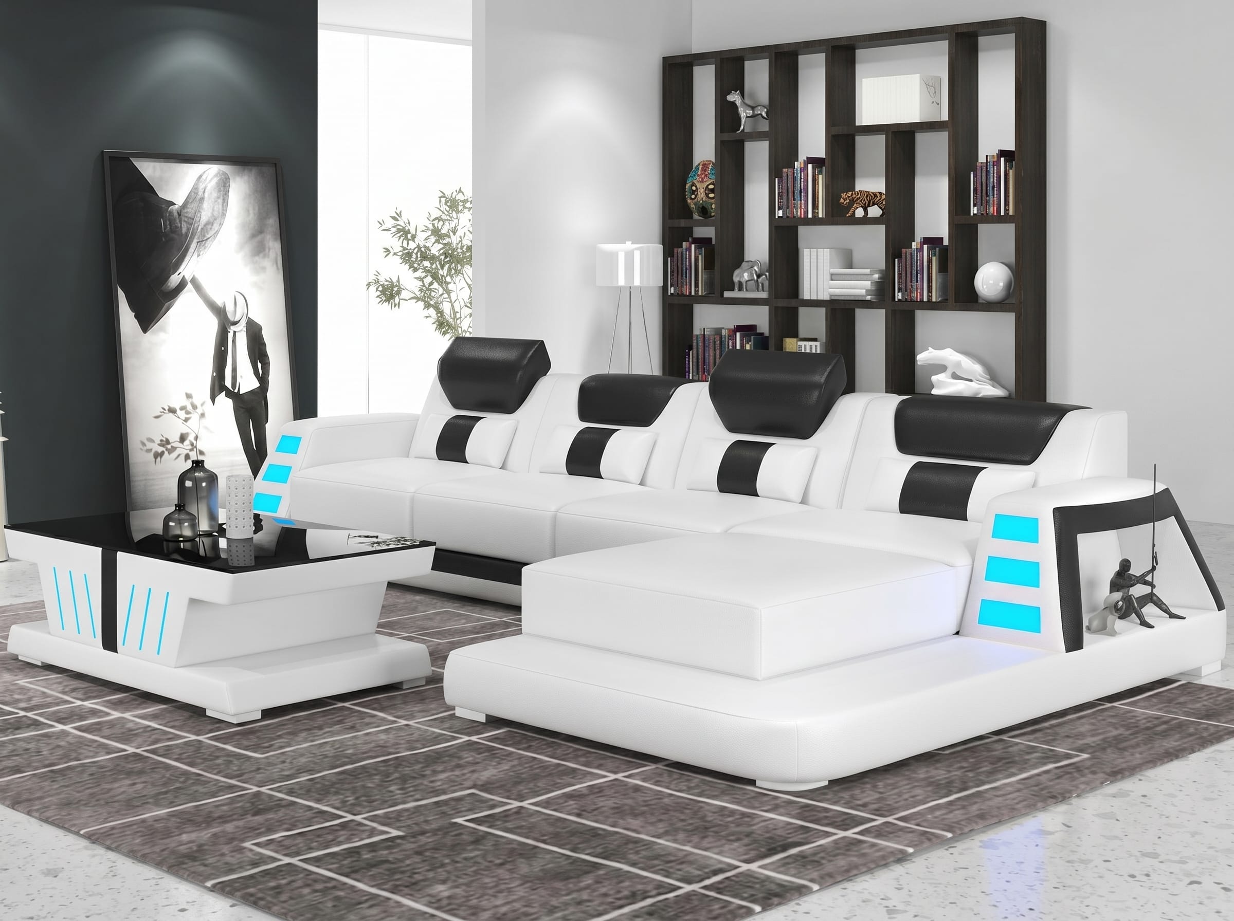 Modernes Ecksofa L-Form Weiß Couchtisch Wohnzimmer Couch Design Set *
