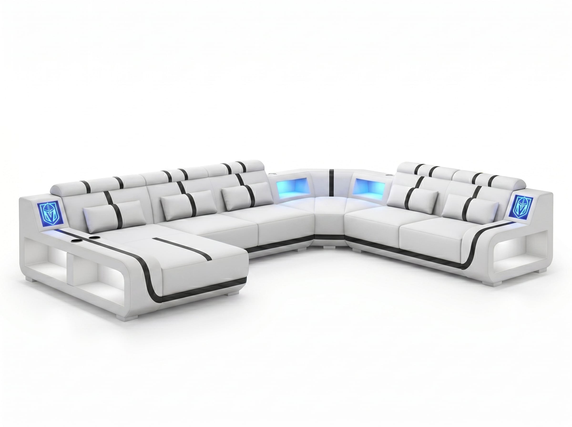 Wohnlandschaft U-Form Weiß Schwarz LED Modern Sofa Couch Set *