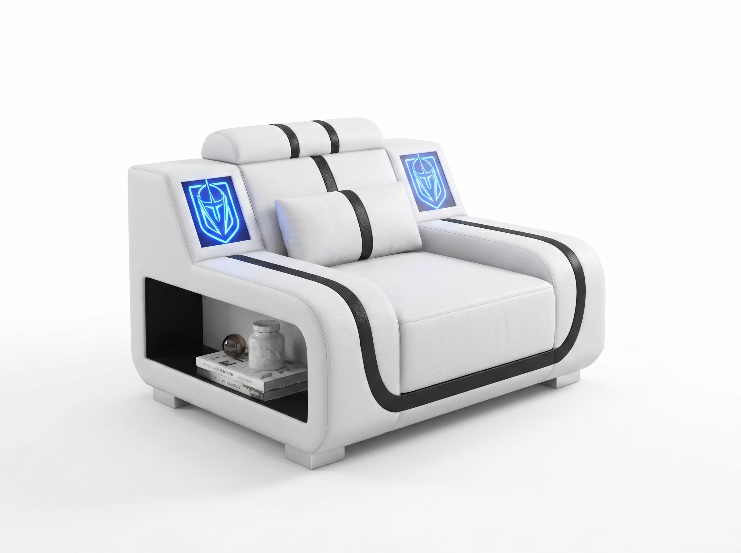Sessel Weiß Schwarz LED Modern Wohnzimmer Lounge Design Praktisch *