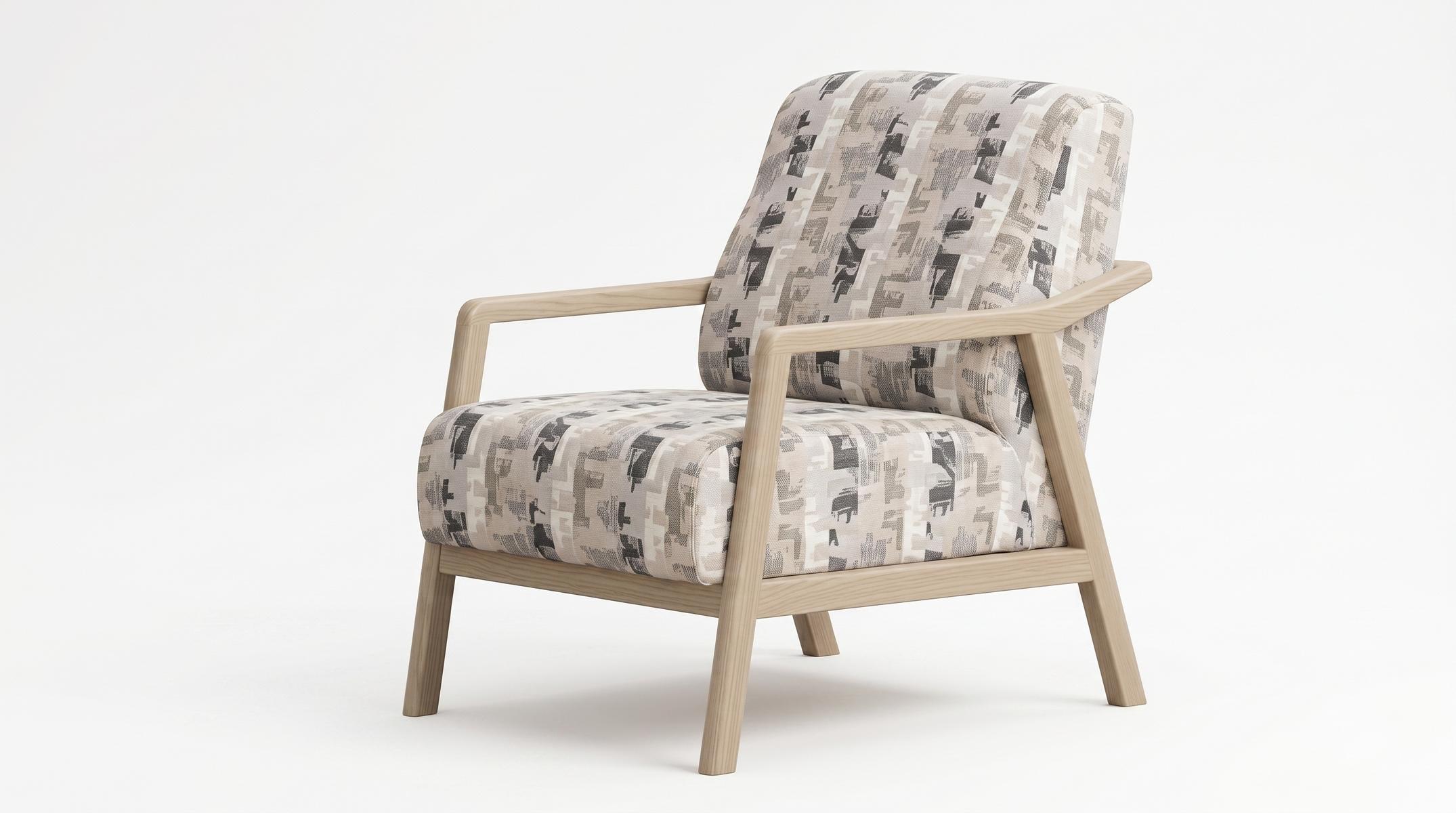 Sessel Modern Beige Muster Holz Einzelsessel Design Stuhl Mehrfarbig