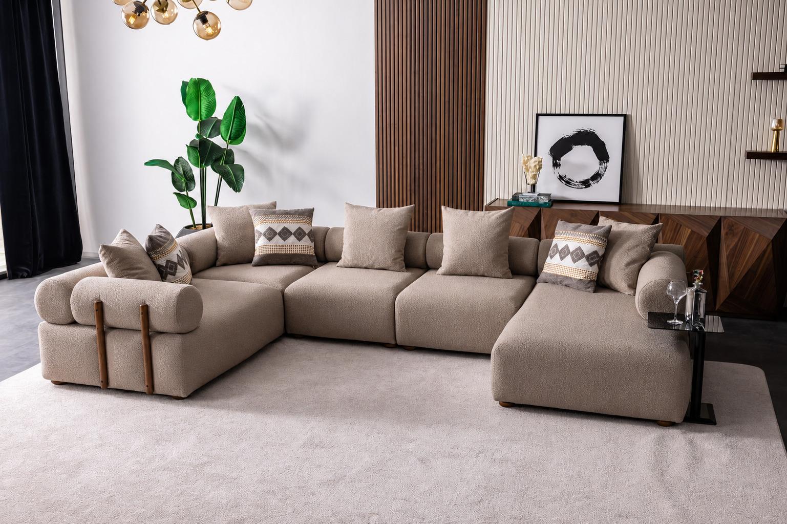 Eleganter Hellbraunes Ecksofa Designer L-Form Polstercouch Sofa