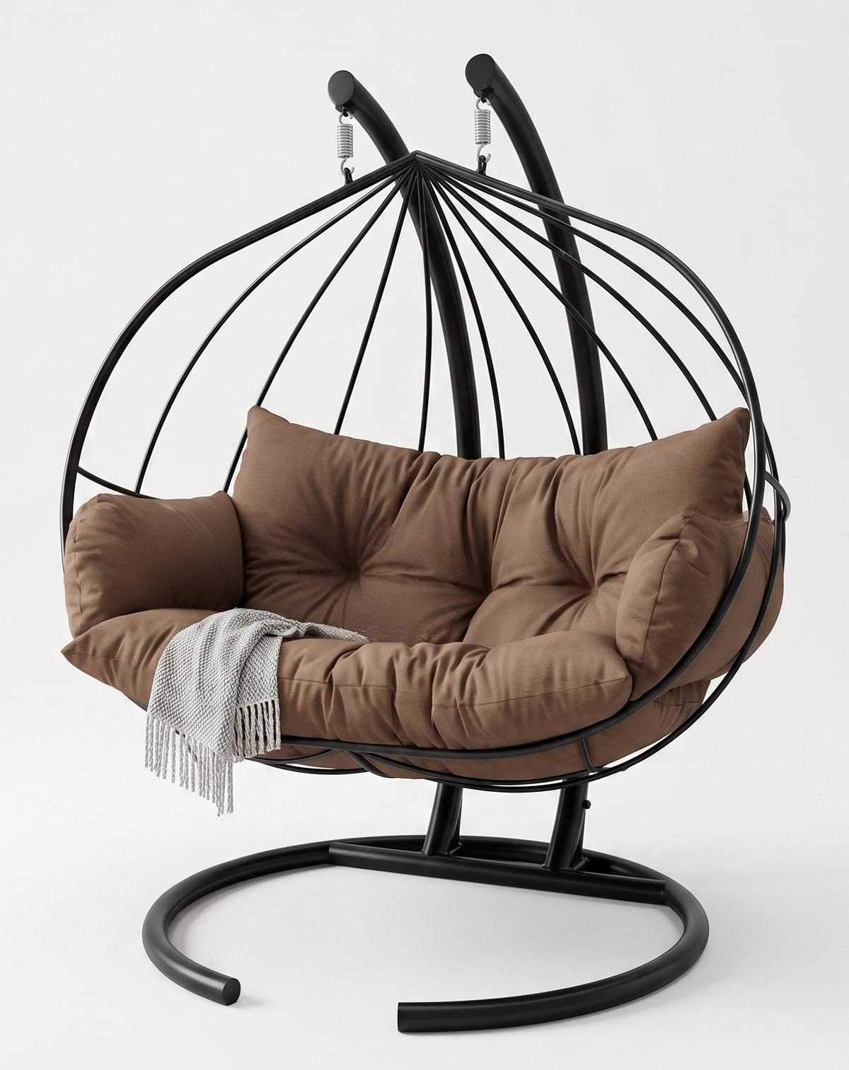 Hängestuhl Metall Schwarz Braun gepolstert Modern Rund Relax