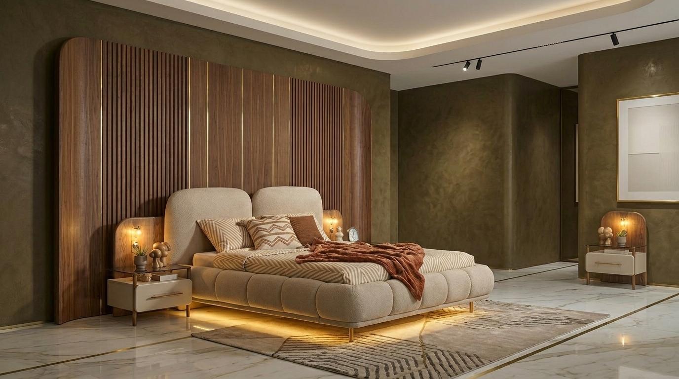 Bett 2x Nachttische Schlafzimmer Stil modern beige bequem komfortabel