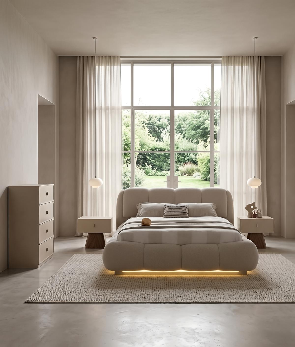 Schlafzimmer Set Bett Nachttisch Kommode Modern Beige Design Edel Stil