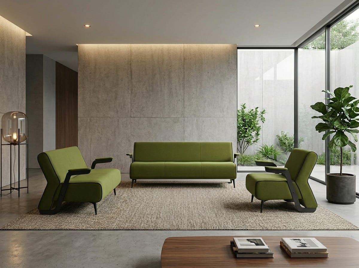 Modernes Wohnzimmer Set Sofa 2 Sessel Grün Polstermöbel