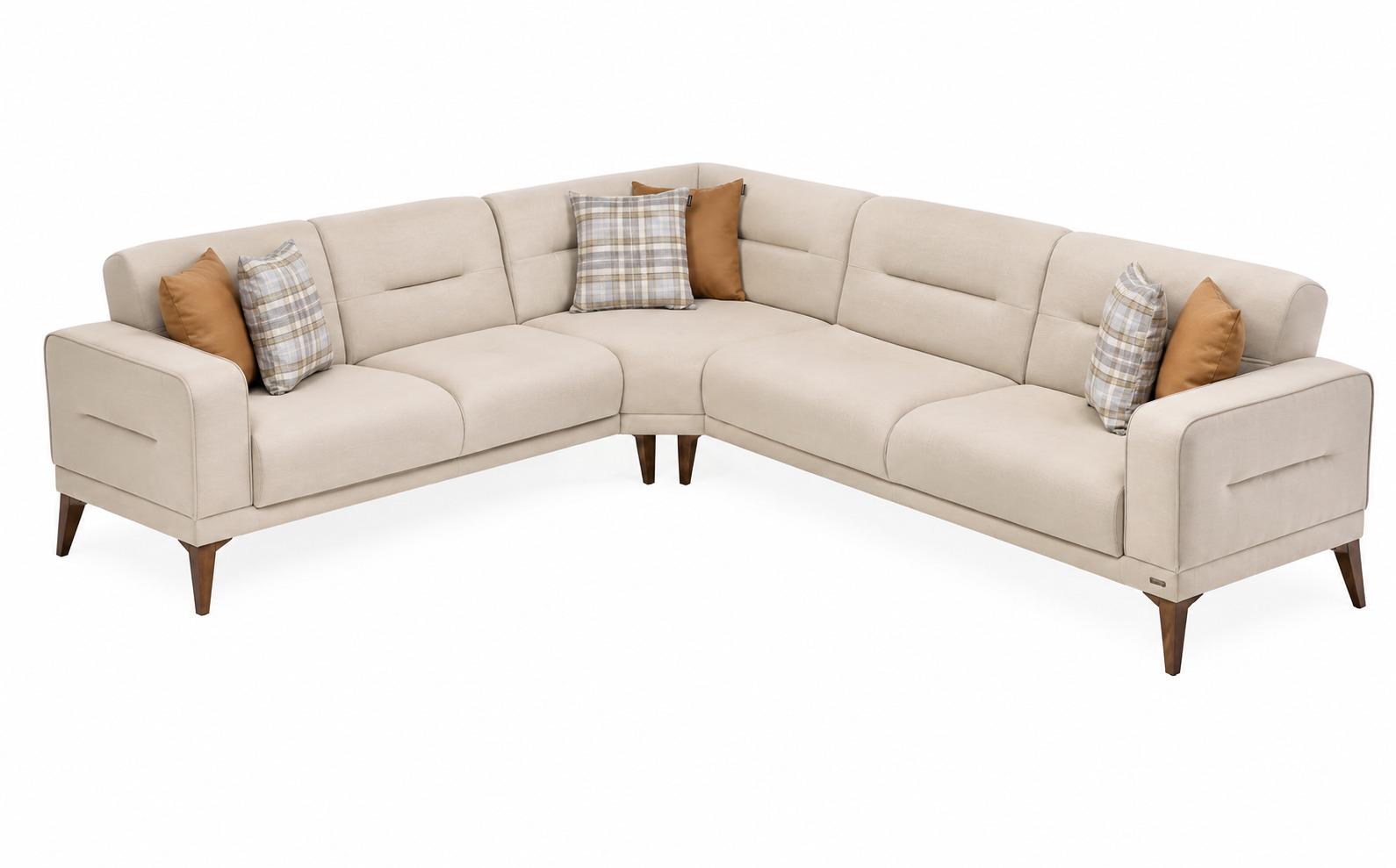 Elegantes Ecksofa in Beige mit Holzfüßen und weicher Polsterung