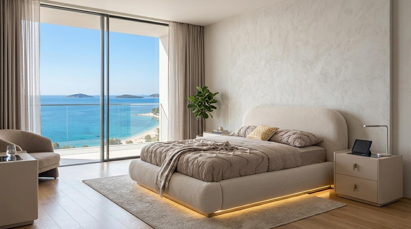 Schlafzimmer Set Bettgestell 2х Nachttische Modern Beige Induktion