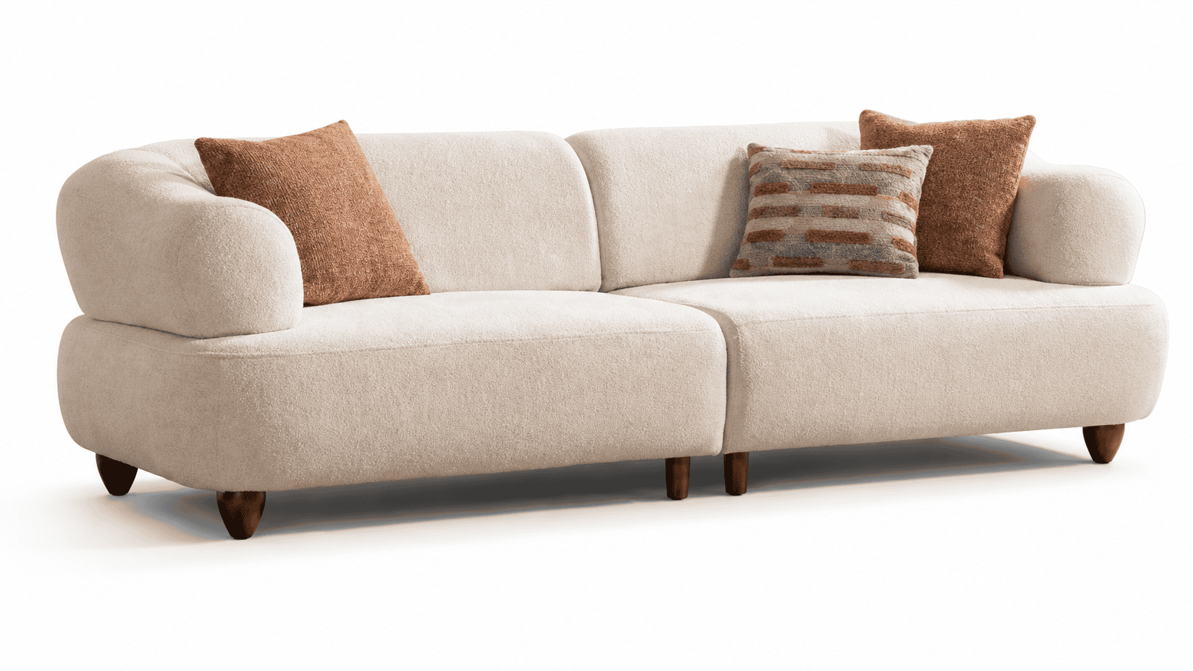 3-Sitzer Sofa Modern Weiß Weich Bequem Kompakt Kissen zeitgemäß Metall