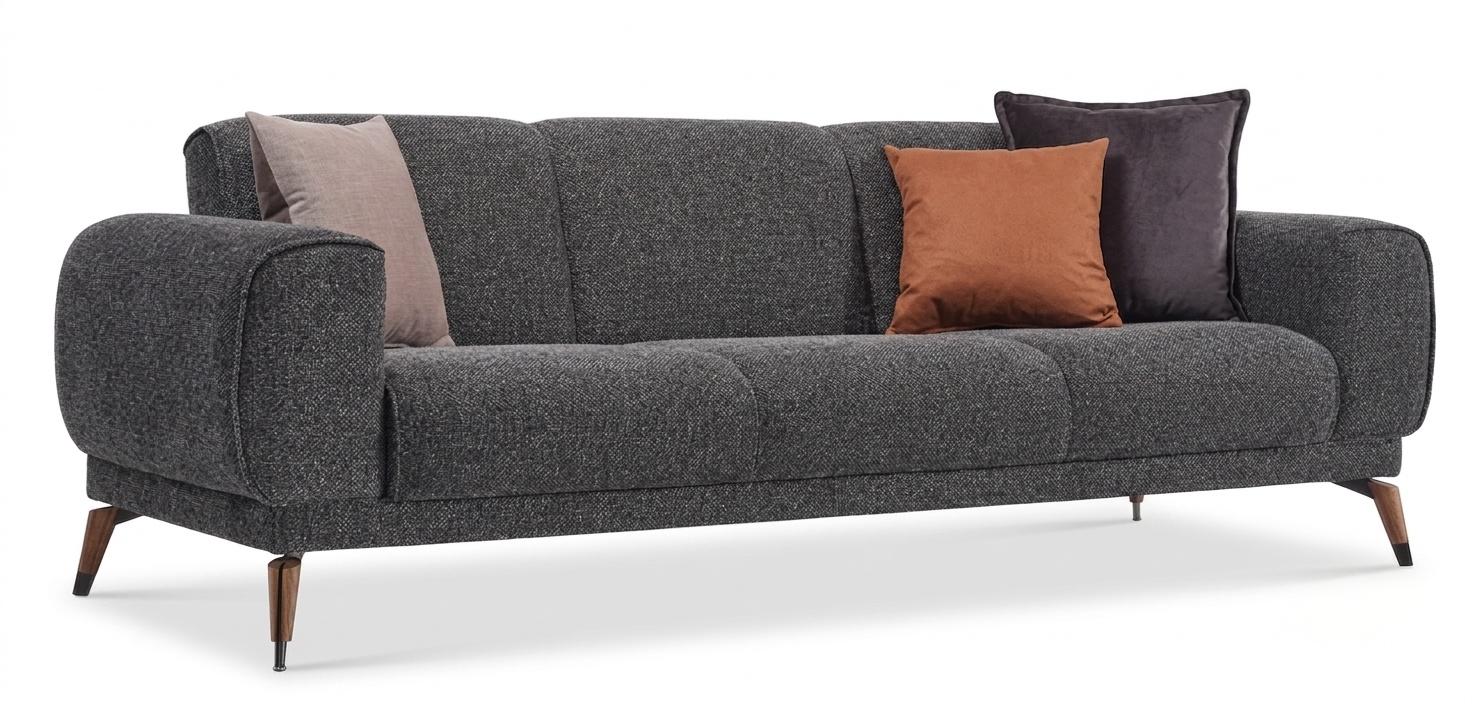 Stilvolles 3-Sitzer-Sofa in Anthrazit mit Holzfüßen und Kissen