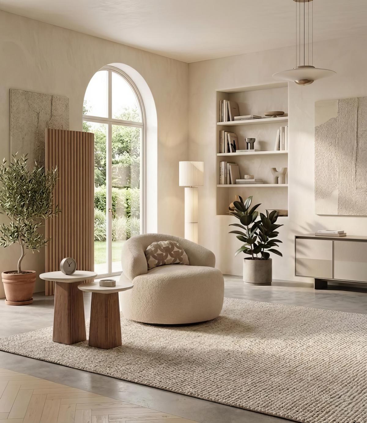 Sessel mit Beistelltisch Modern Beige Design Polstersessel Relaxstuhl
