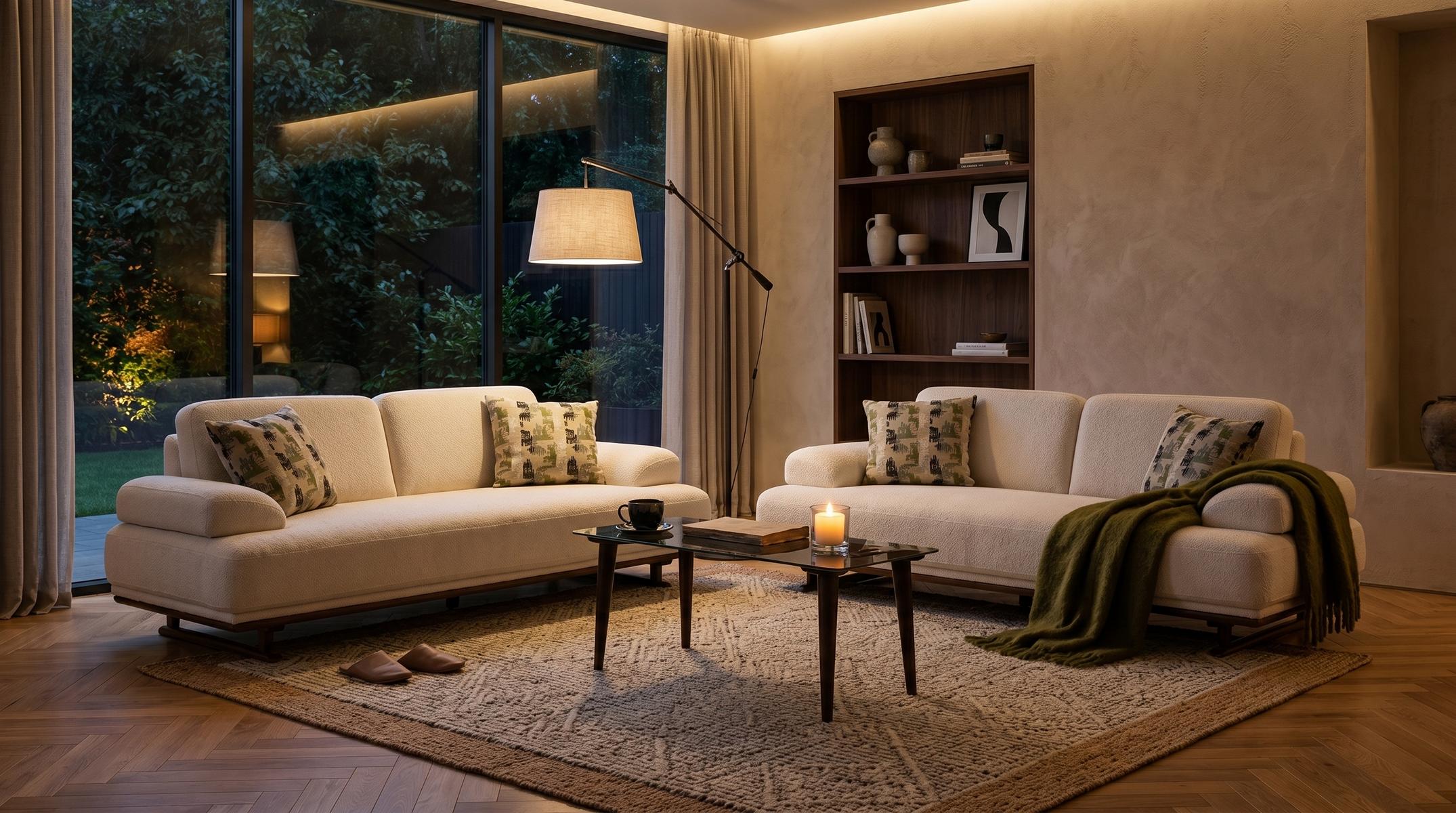 Weißes Wohnzimmer-Set mit 2x 3-Sitzer und hohem Sitzkomfort