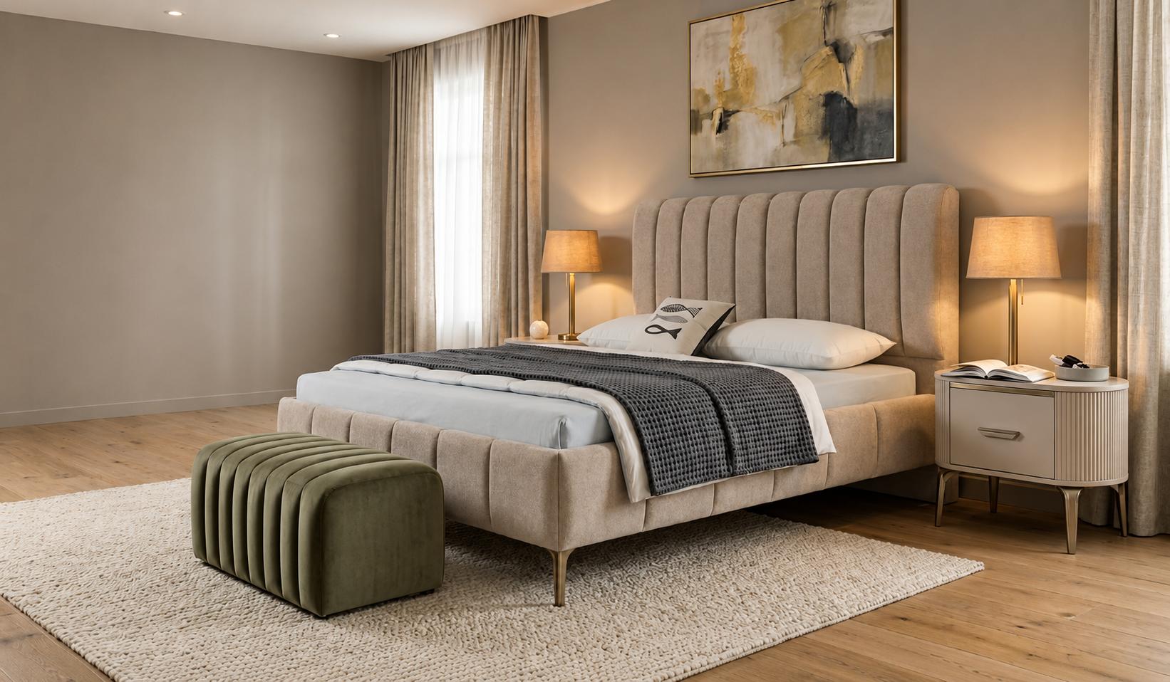 Komplettes Bett mit Nachttische Luxusmöbel Moderner Schlafzimmer Set 3tlg
