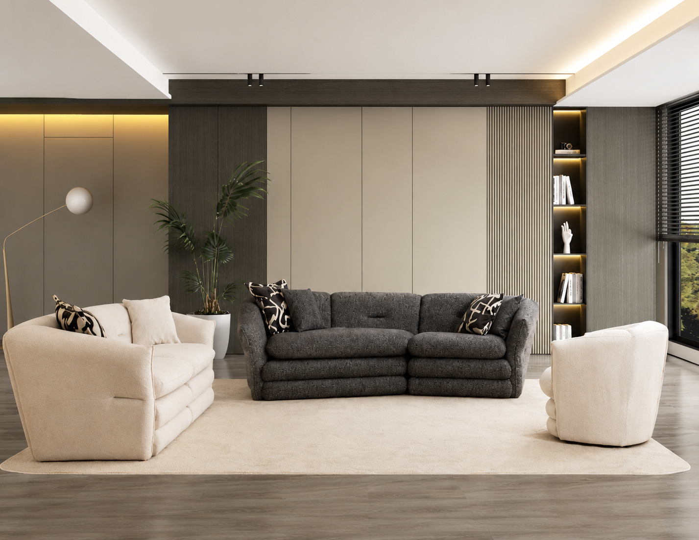 Grau-beige Sofa set 3-Sitzer Sofa Sessel Bequem Modern Polstermöbel