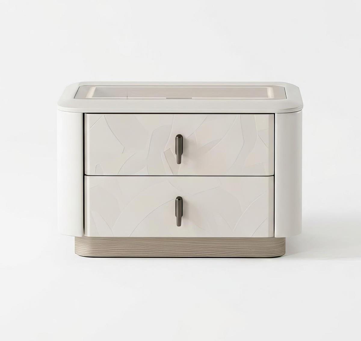 Nachttisch Modern Beige Luxus Design Nachtkommode Beistelltisch Glas