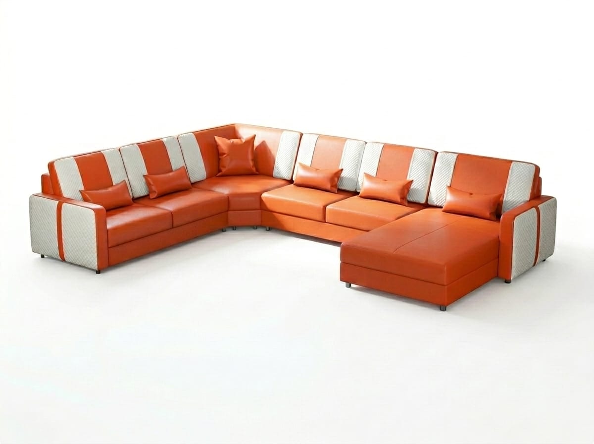 Orange Modern Wohnlandschaft U-Form LED Couch Exklusiv Design Luxus