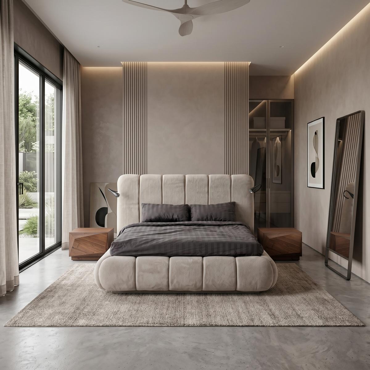 Schlafzimmer Set Modern Beige Elegant Bett 2 Nachttische Möbel