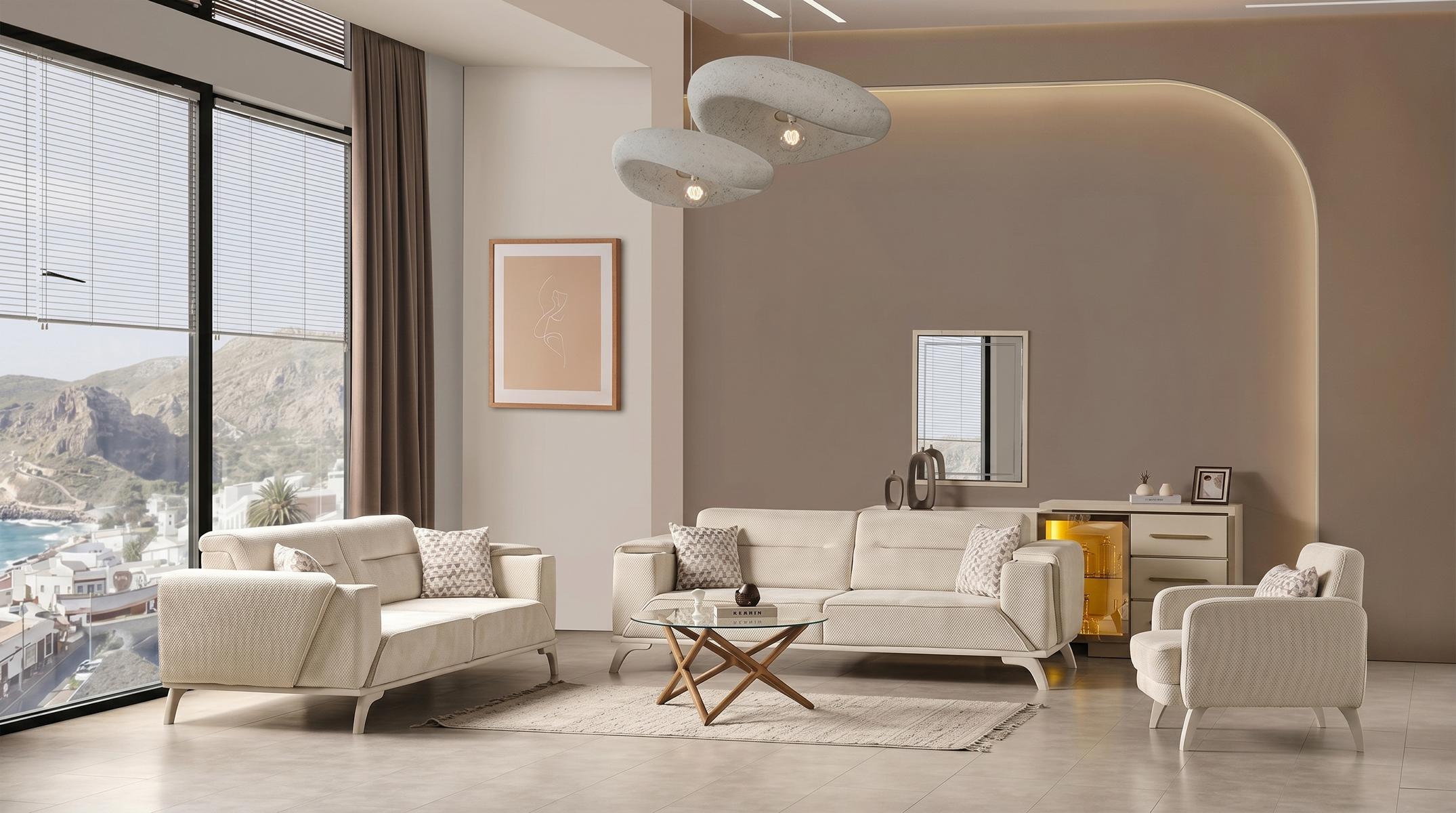 Couchgarnitur Moderner Stil Designermodell Beige Wohnzimmer