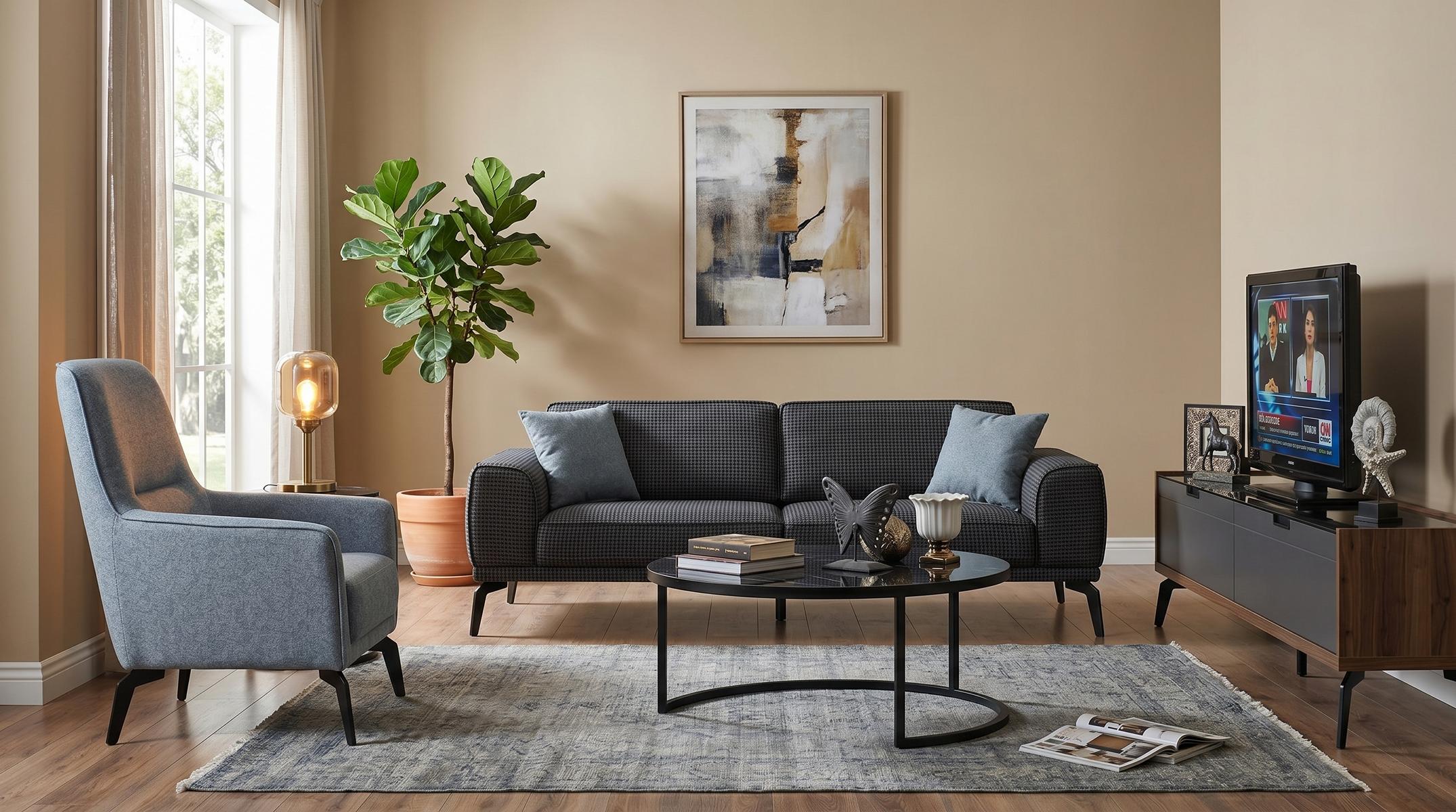Wohnzimmer Set 3‑Sitzer Sofa Sessel Couchtisch TV-Möbel, Modern Grau bequem