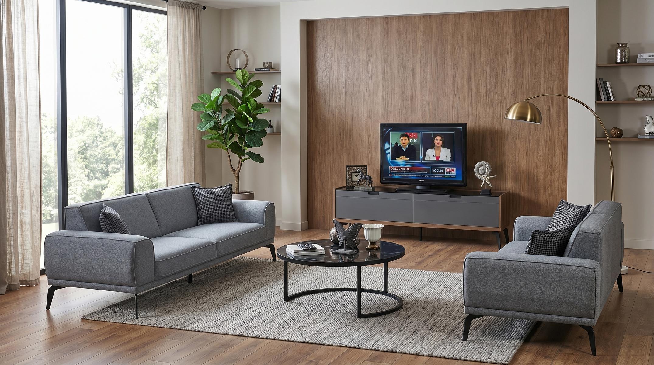 Wohnzimmer Set 3‑Sitzer Sofas(2x) Couchtisch TV-Möbel, Modern hellblau