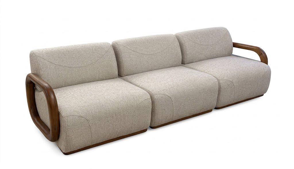 4-Sitzer Sofa Moderner Design Wohnzimmer Beige Abgerundete Formen Holz