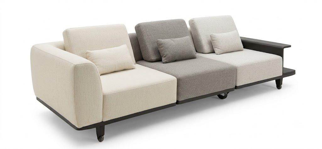 Sofa 4-Sitzer modern weiß Wohnzimmer elegant Minimalismus Holz