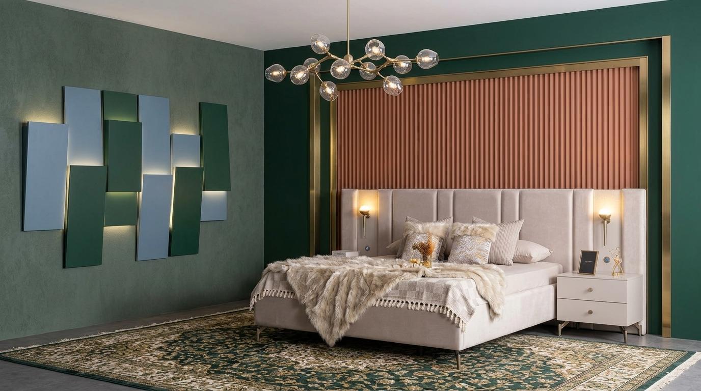 Bett 2x Nachttische Schlafzimmer Stil modern beige bequem komfortabel