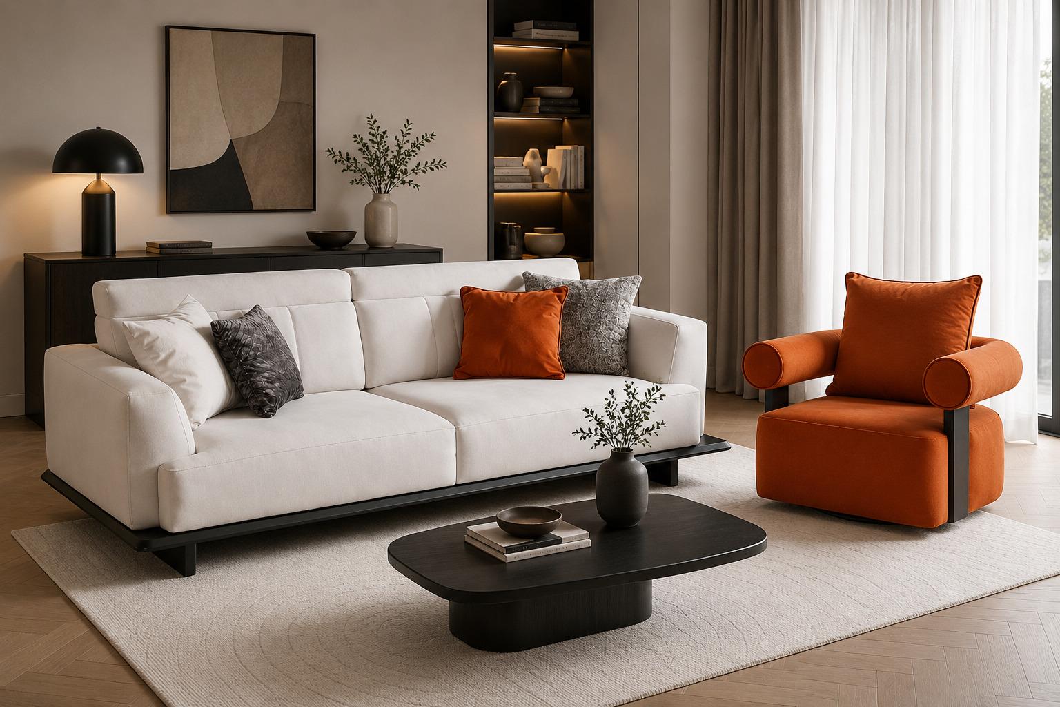 Elegantes 3-Sitzer-Sofa mit passendem Sessel im modernen Stil
