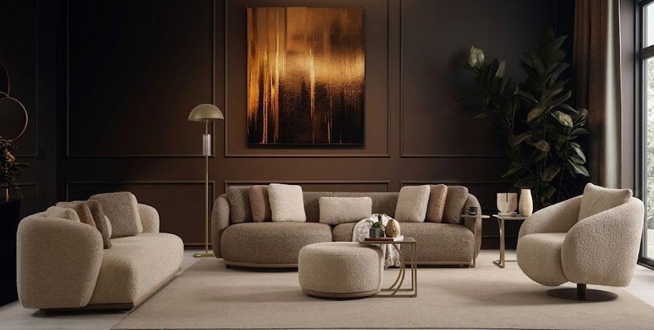 3-Sitzer Sofa Sessel Couchtisch Beige Wohnzimmer Modern