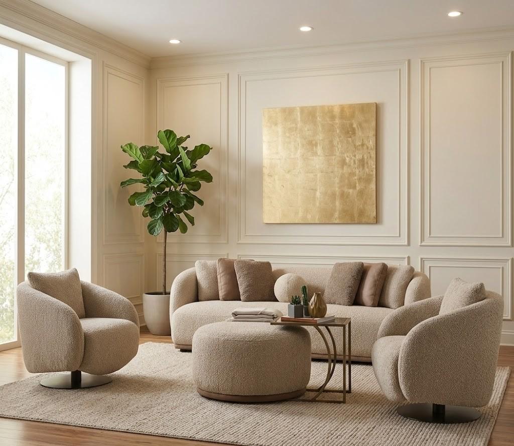 3 Sitzer Sofa Sessel Couchtisch Beige bequem Modern Wohnzimmer