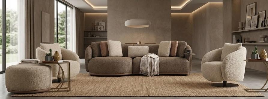3-Sitzer Sofa Sessel Couchtisch Braun bequem Modern komfortabel