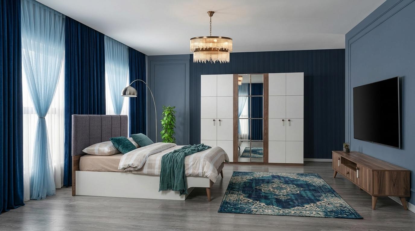 Schlafzimmer-Set Schrank Bett Kopfteil Modern Weiß Holz Bequem Weich