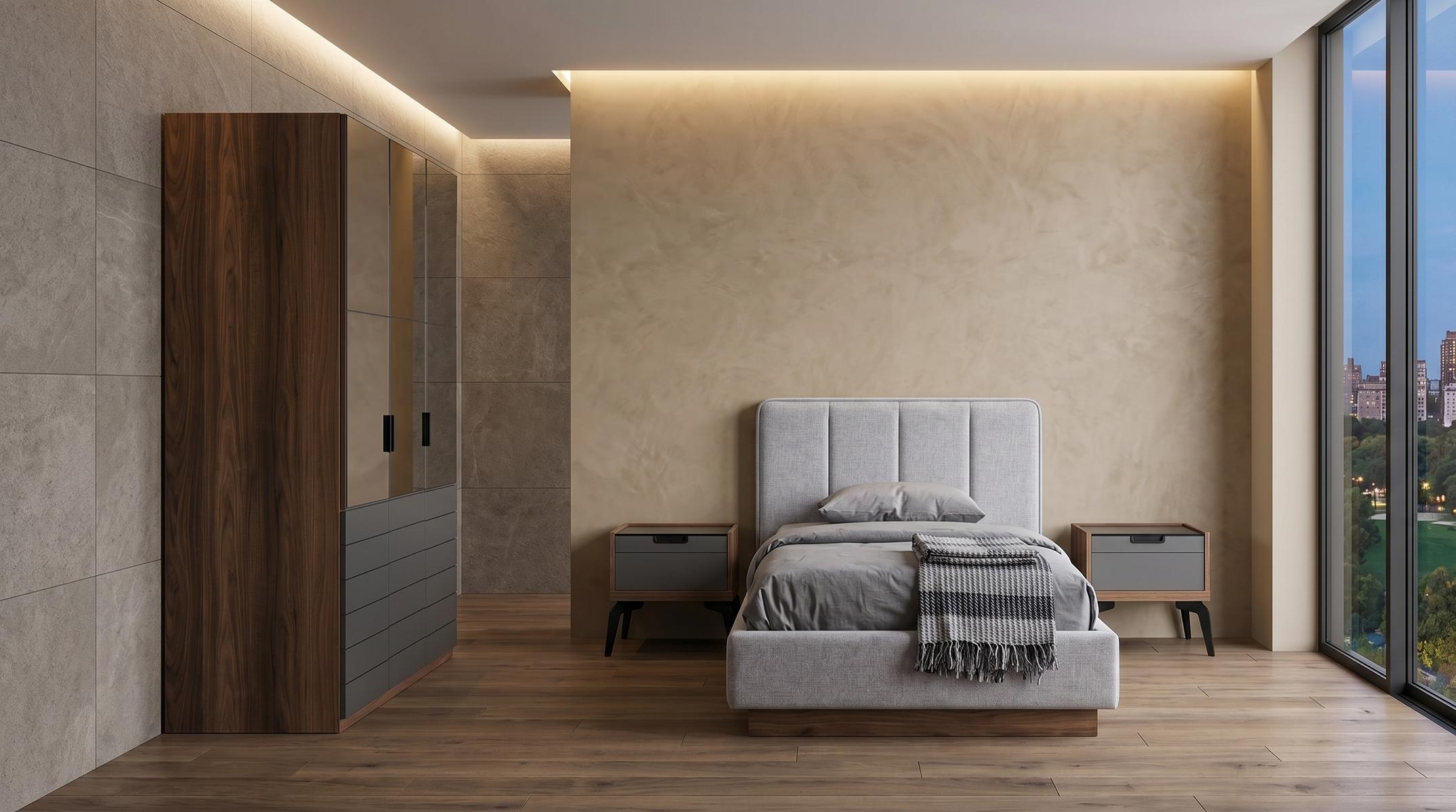 Stilvolles Schlafzimmer Set Bett 2 Nachttische Schrank Blau Modern