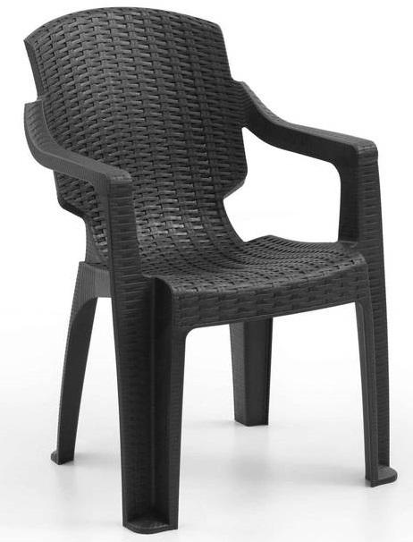 Kunststoff Stuhl Rattan Optik Armlehnen Schwarz Braun Anthrazit