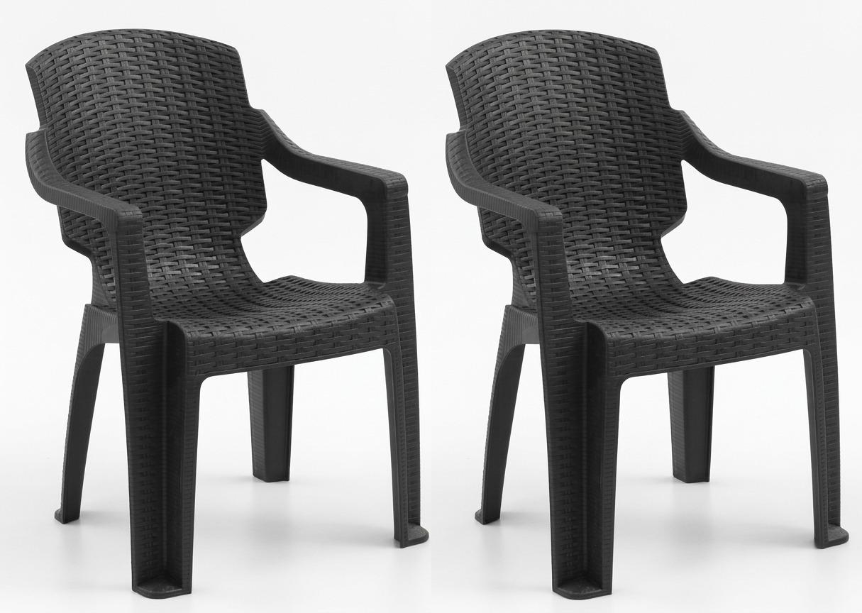 Kunststoff Stuhl Rattan Optik Armlehnen Schwarz Braun Anthrazit