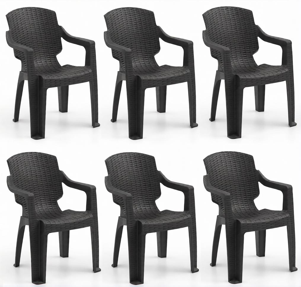 Kunststoff Stuhl Rattan Optik Armlehnen Schwarz Braun Anthrazit
