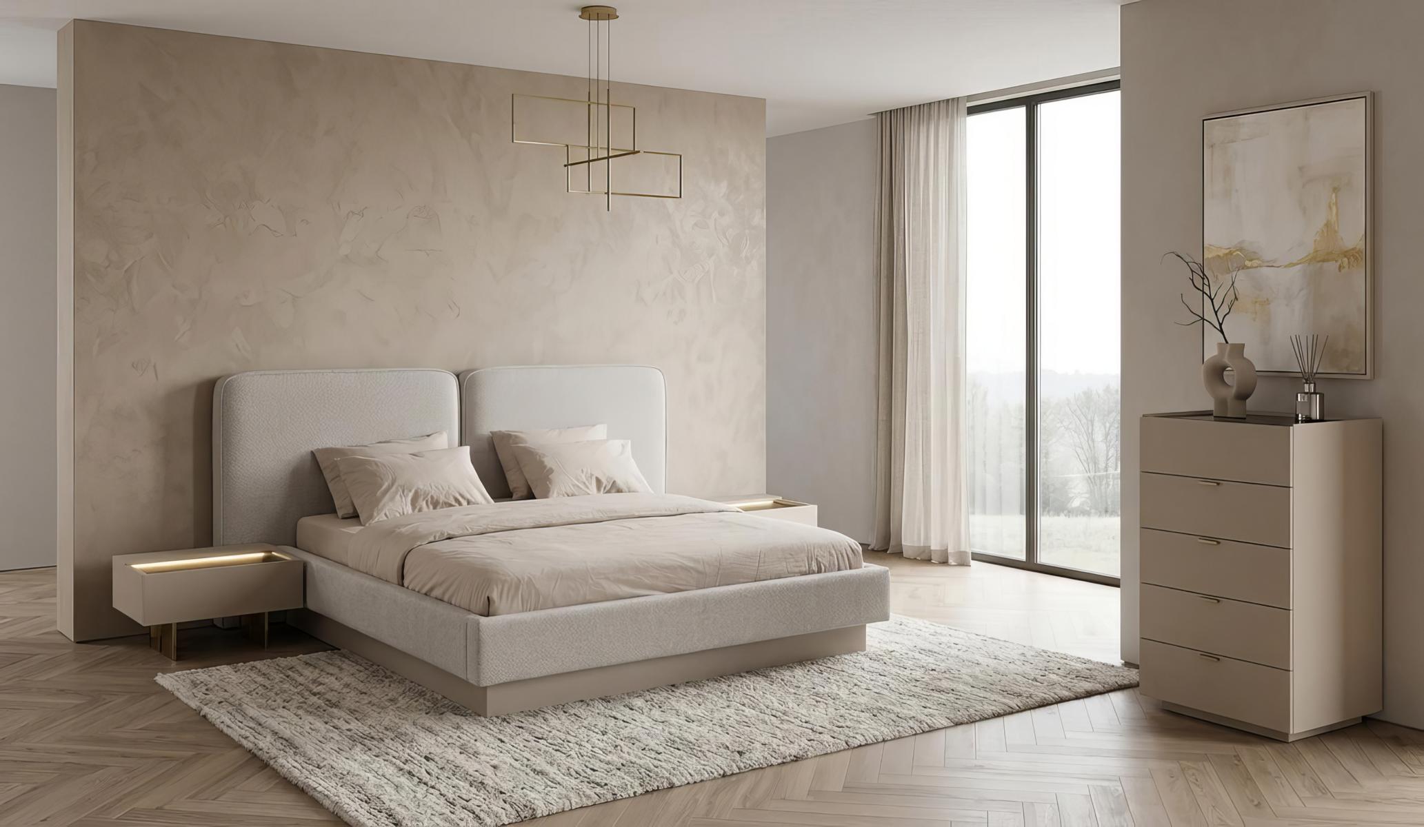 Schlafzimmer Set Bett Nachttisch Kommode Beige Edel Luxus Design Stil