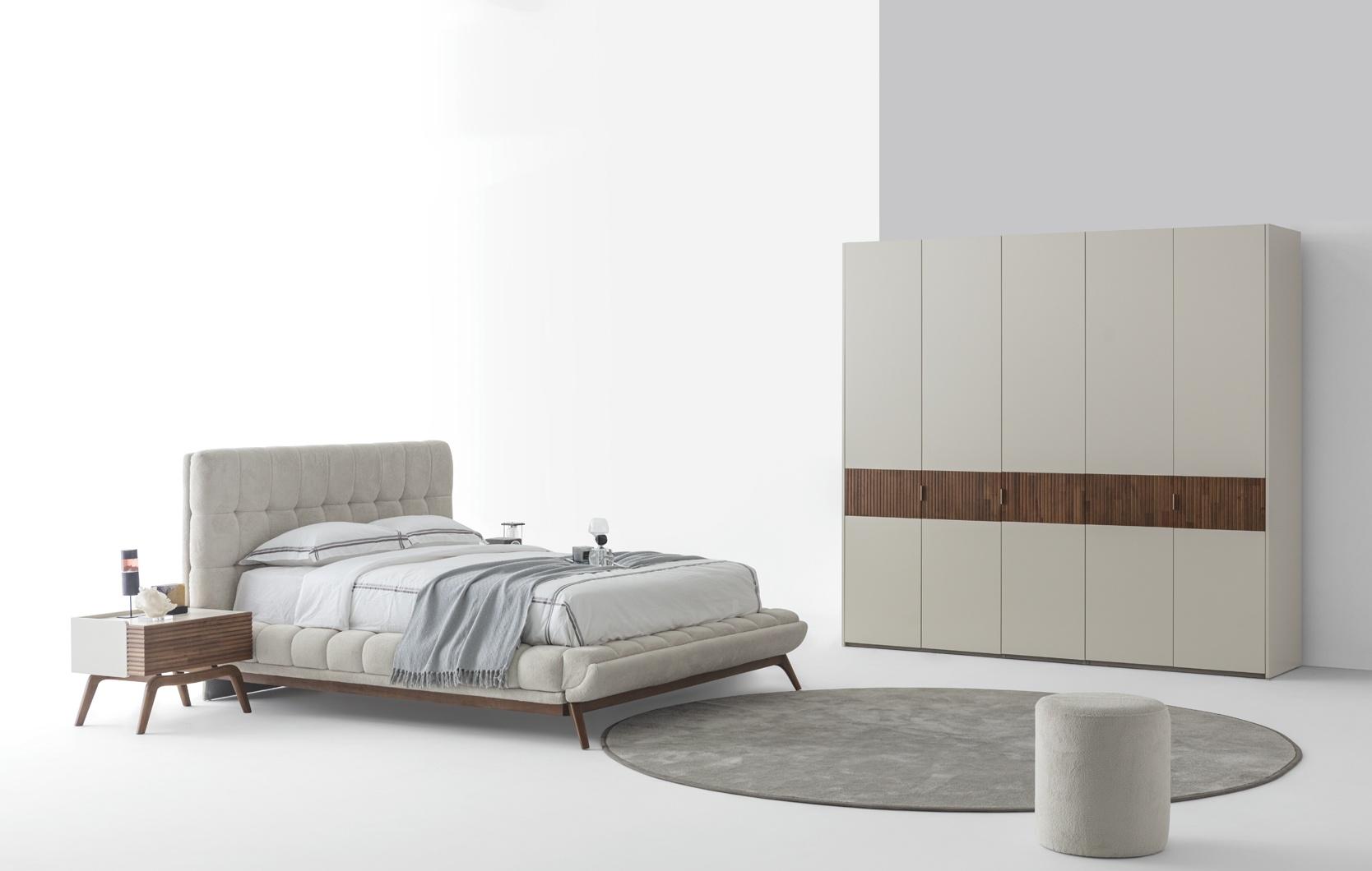 Möbel Schlafzimmer Set Modern Weiß Braun Elegant Bett Schrank