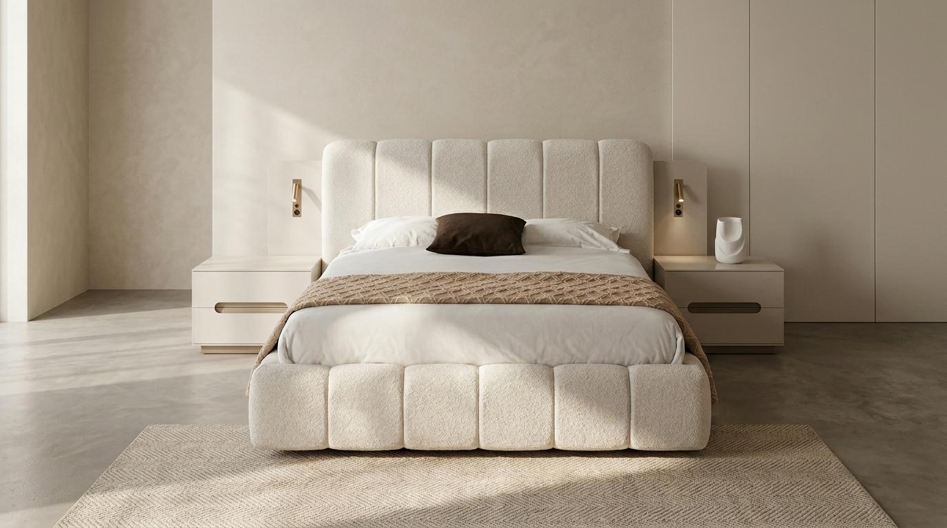 Schlafzimmer Set Bettgestell 2х Nachttische Modern Greige Universell