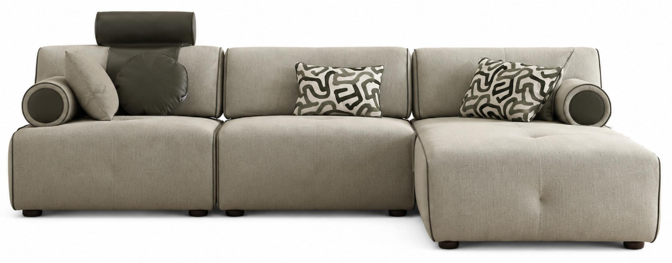 Ecksofa Beige Modern Wohnlandschaft Modulsofa Ottomane Kopfstütze