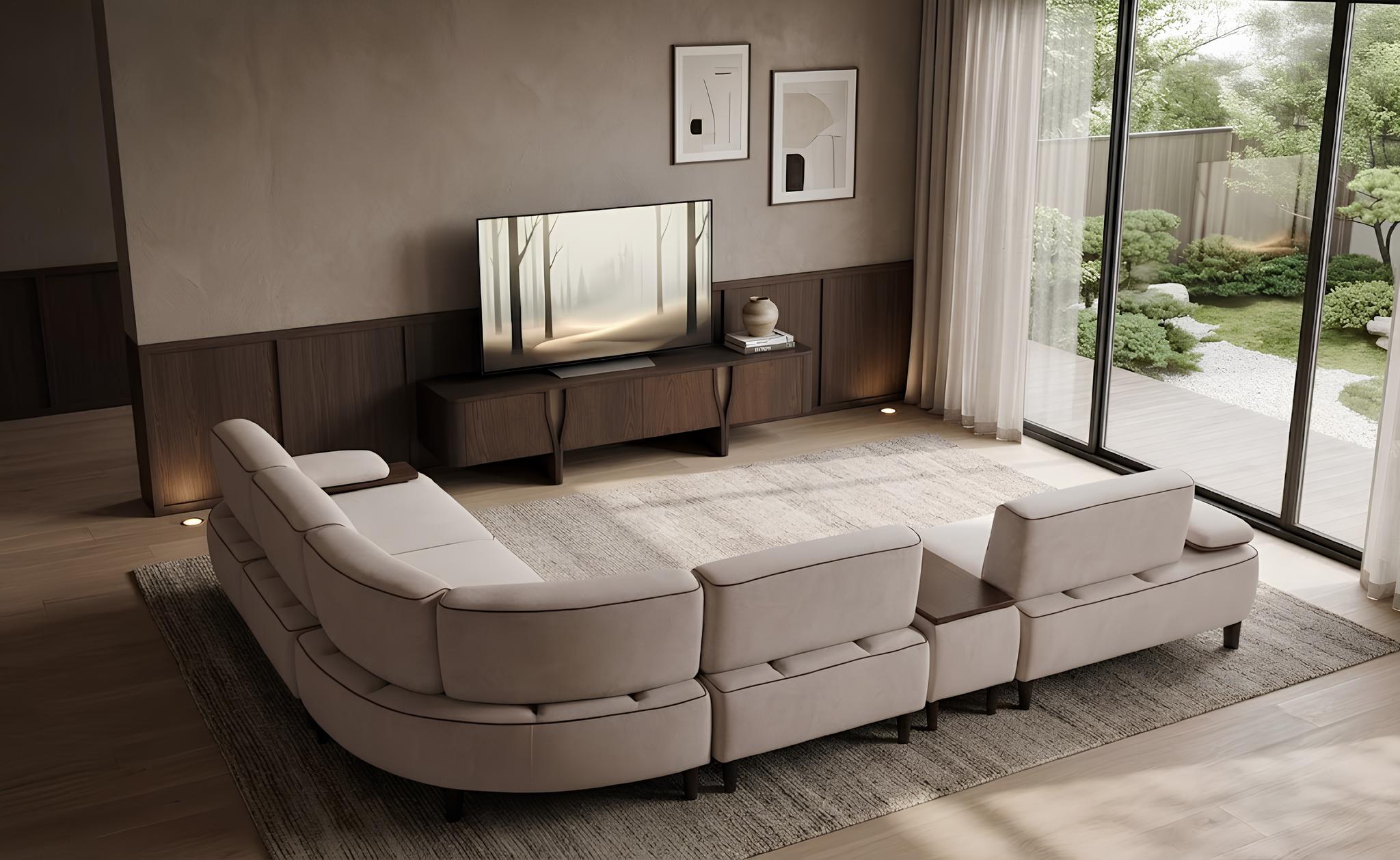 Wohnzimmer Set Ecksofa TV-Lowboard Moderner Stil Braun Weiß Luxus
