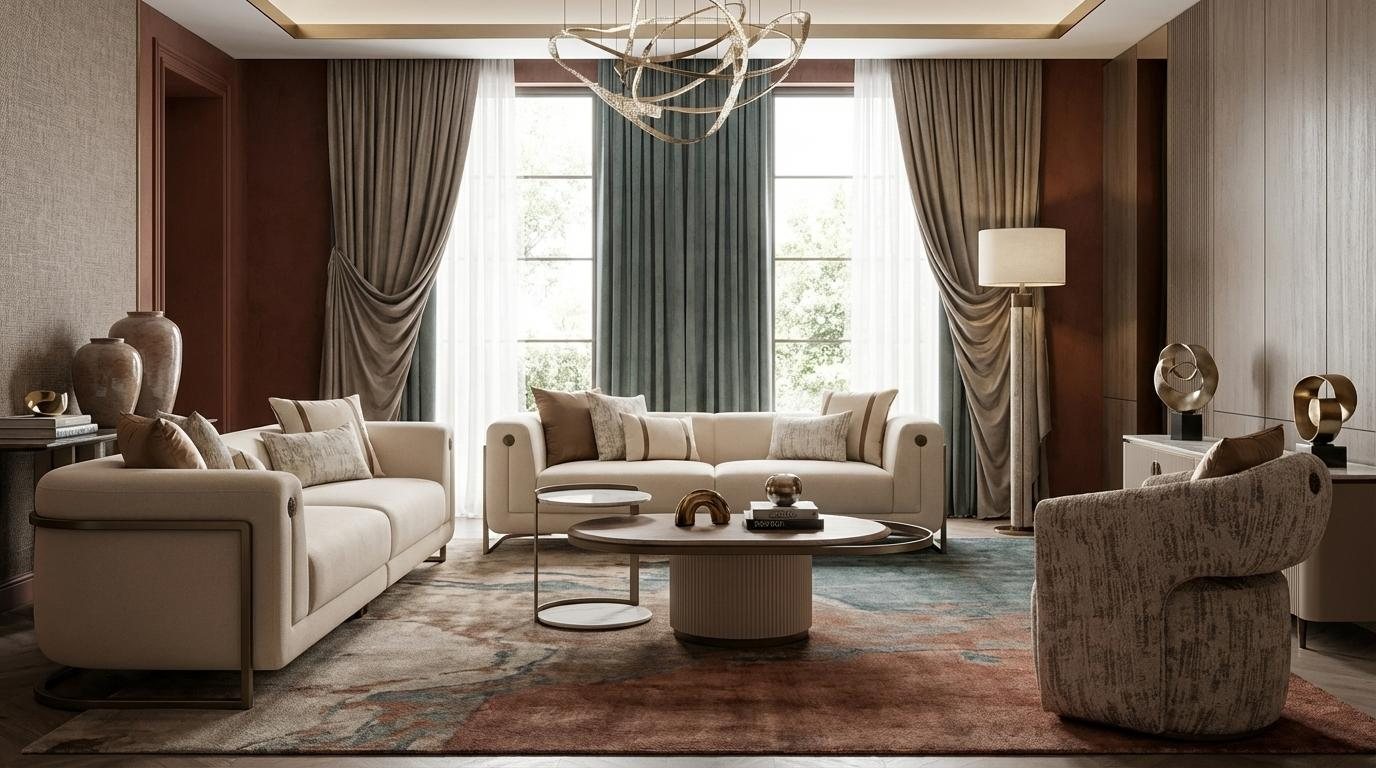 Moderne Beige Sofa Garnitur mit Sessel Couchtisch Beistelltisch