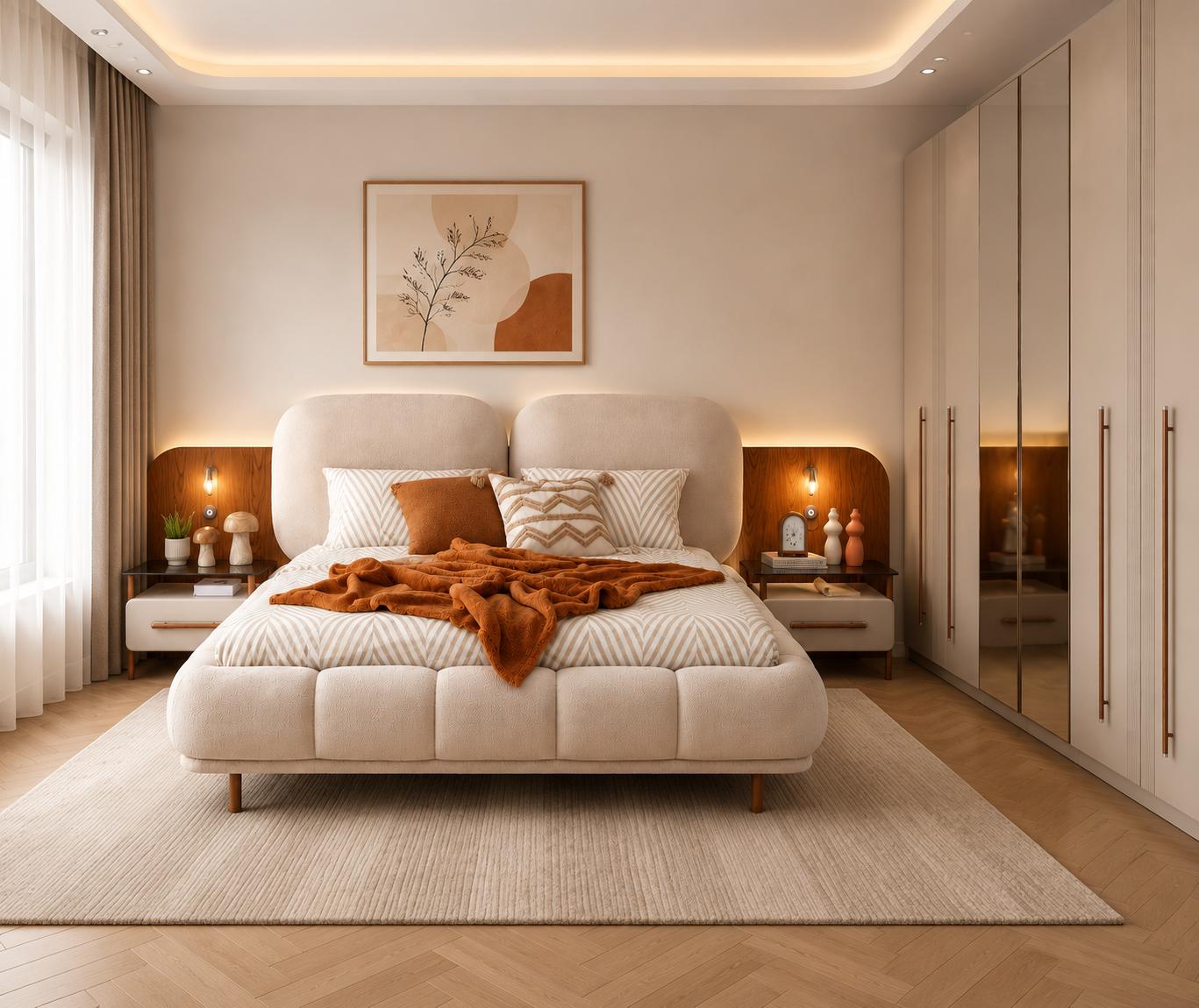 Schlafzimmer Set Bett Kleiderschrank Modern Beige Stilvoll Ästhetisch