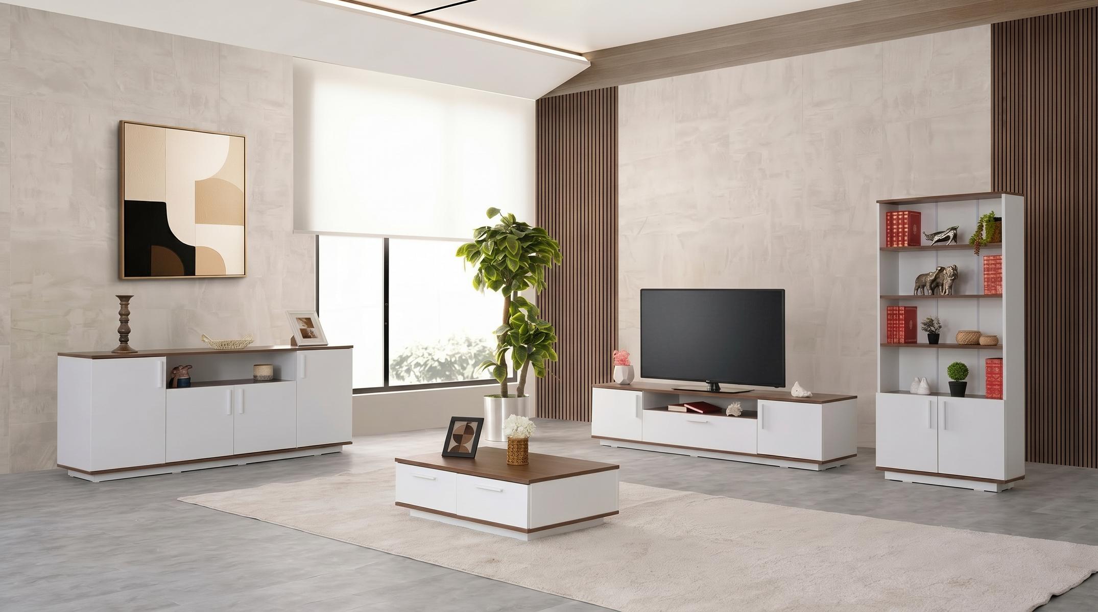 Weißes TV-Set TV-Ständer Couchtisch Konsole Bücherregal Wohnzimmermöbel