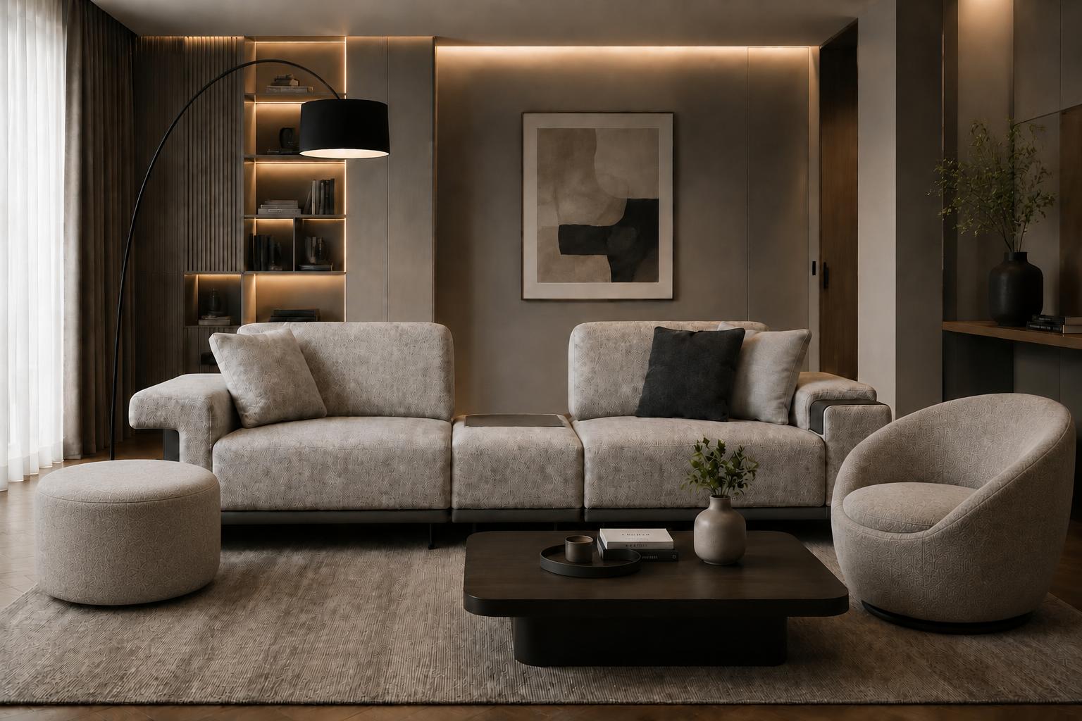 Stilvolles Wohnzimmer Set 3+1 Sitzer mit praktischem Sitzhocker