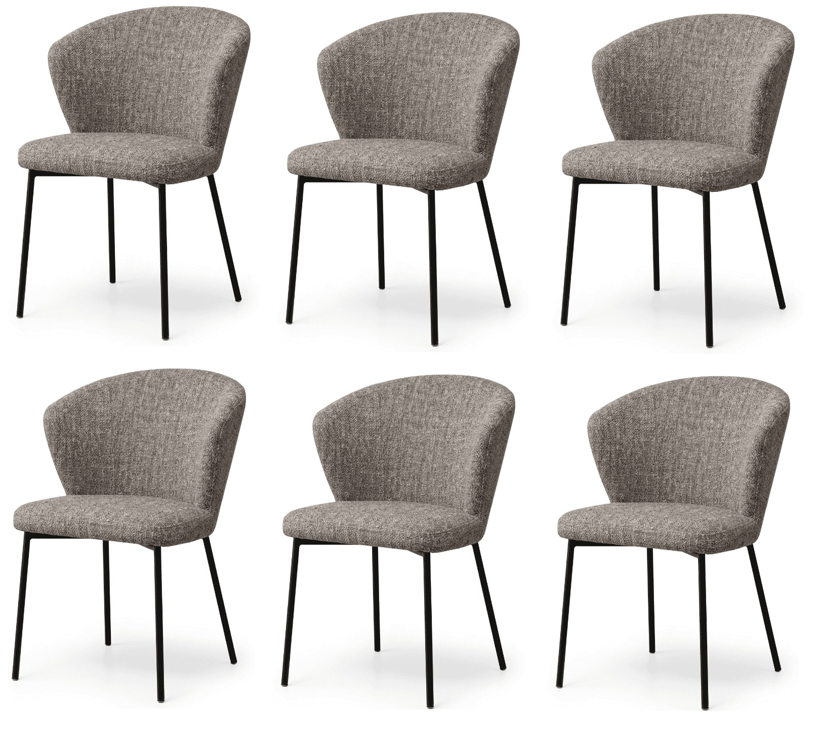 Ästhetisches Esszimmerstühle 6x Set Graubeige Melange Stoff Organische