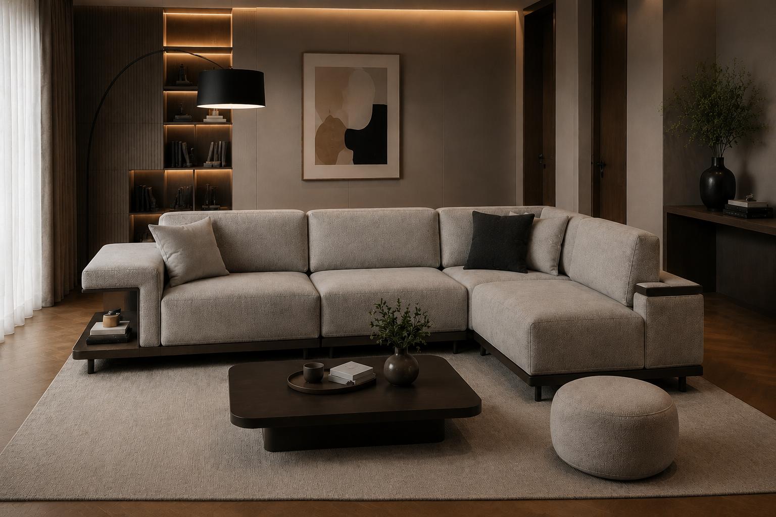 Modernes L-Form Ecksofa mit Sitzhocker fürs Wohnzimmer