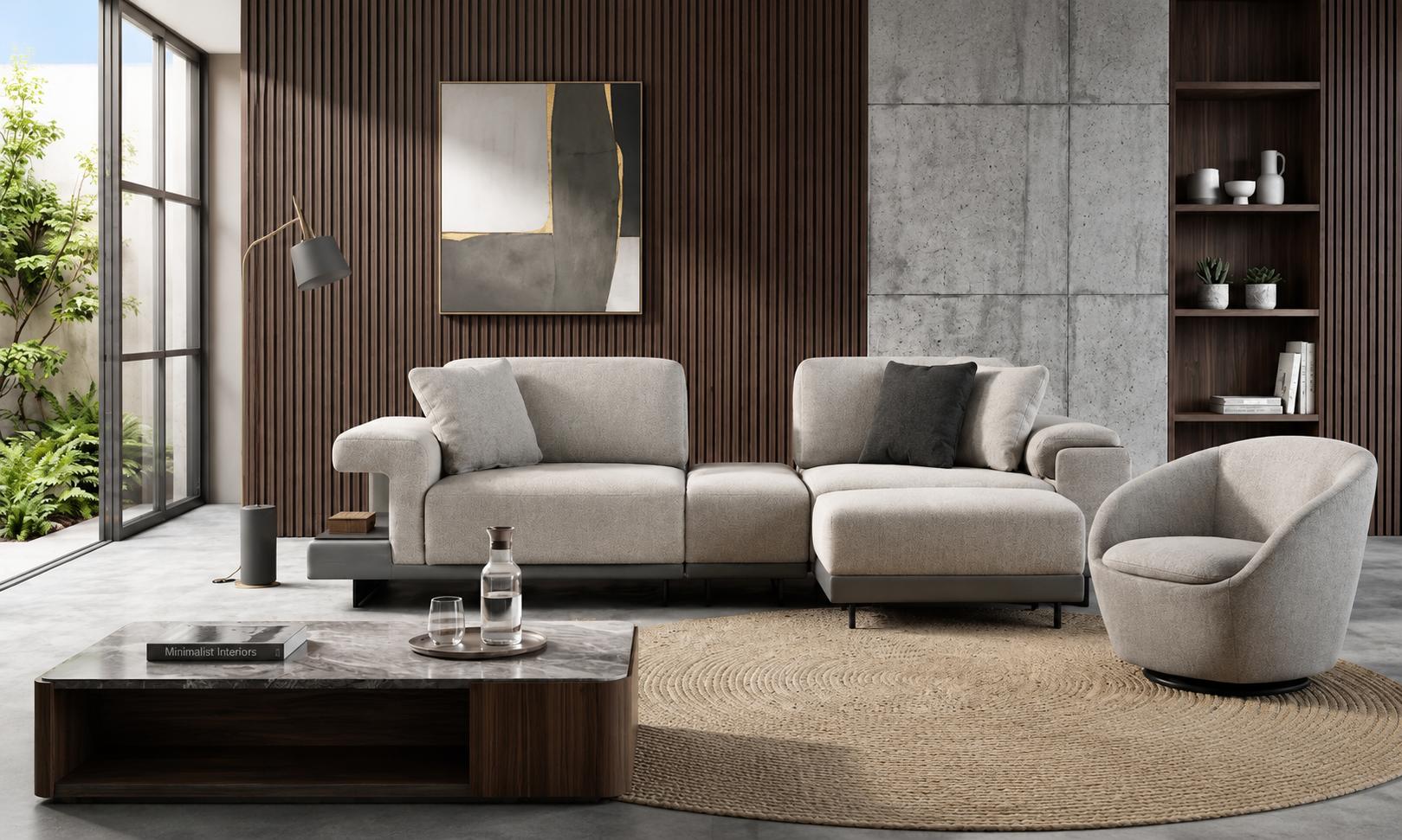 Elegantes Wohnzimmer Set mit modularem 3-Sitzer und Einzelsessel